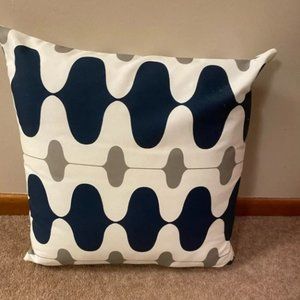 Decorative Blue, White, and Gray Patterned Pillow